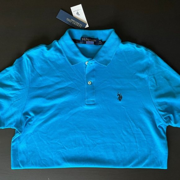 NWT US Polo Assn. Polo Shirt Mens Medium Blue Short Sleeve Collared Logo Slit - Picture 4 of 7